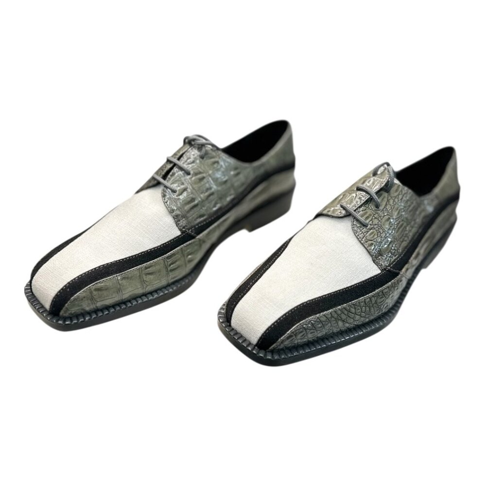 Hugo Vitelli Men’s Croc-Embossed Leather/Fabric Oxford Shoes Gray Black Size 8.5